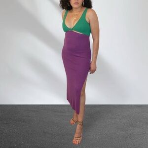 Green & Purple Cutout Midi Dress